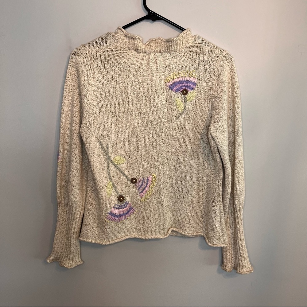 Vintage Beige Embroidered Floral Cardigan - Picture 2 of 7